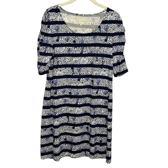Lilly Pulitzer Dress Lajolla Medium Blue White Shell Stripe Pima Cotton Summer - Picture 1 of 9
